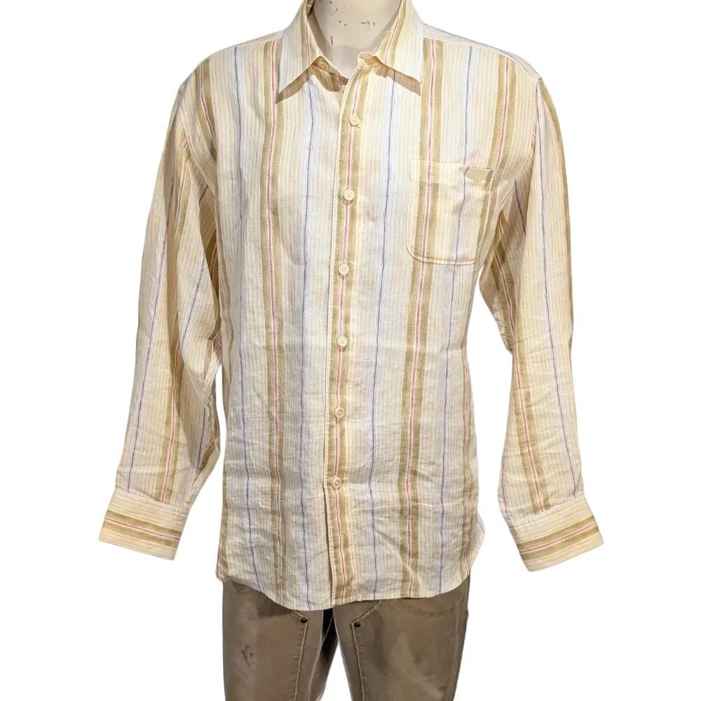 Tommy Bahama Men's Linen Striped Relax Logo Button Down Shirt Sz L EUC